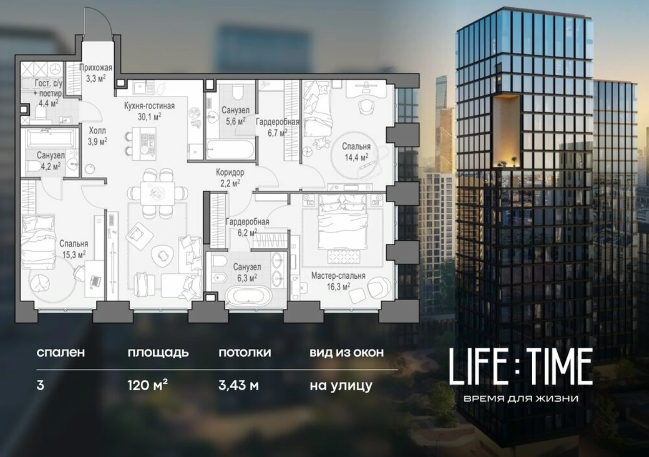 3-комнатные квартиры от 108 м²